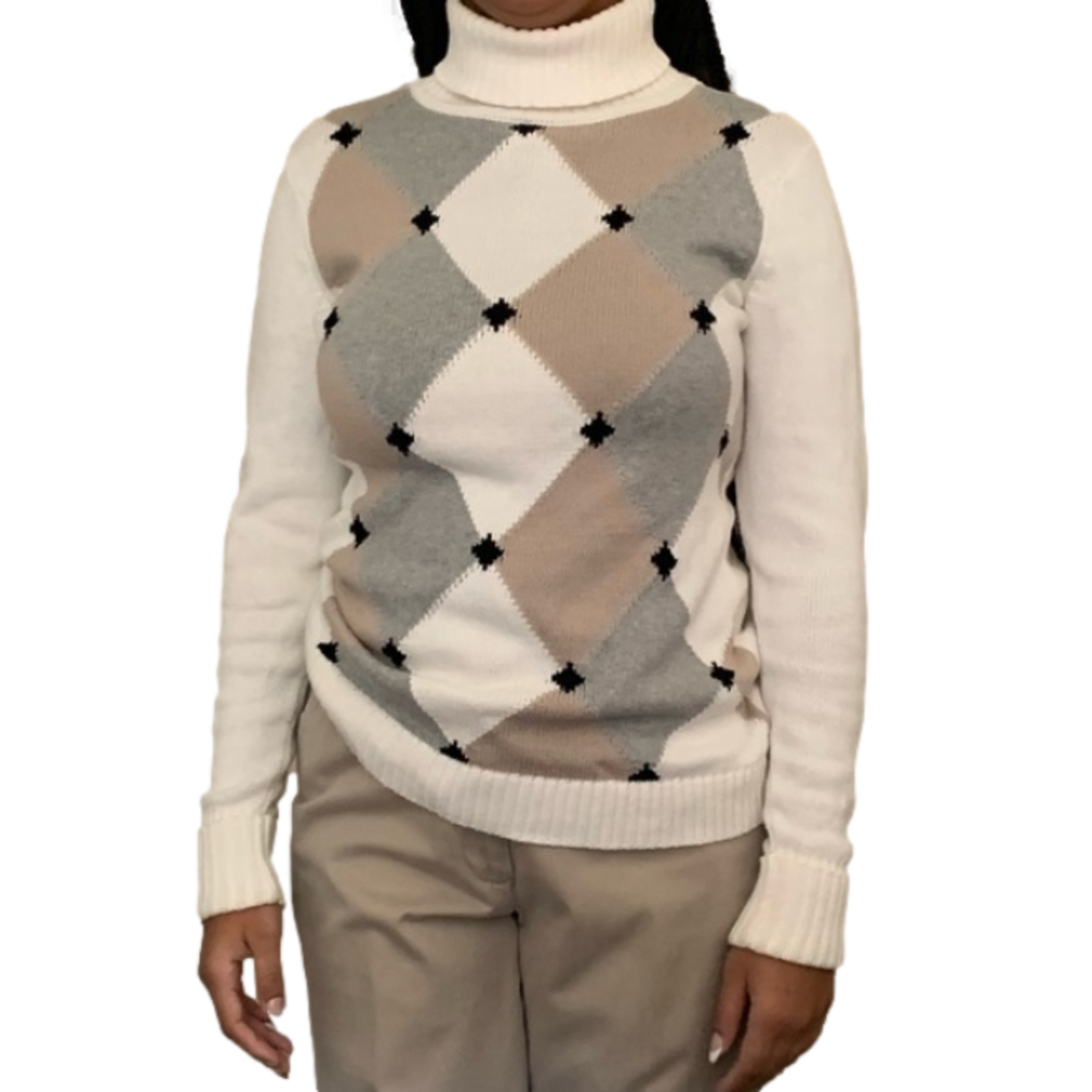 Liz Claiborne 100% cotton sweater. Tan, gray and white